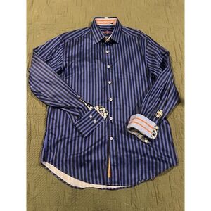Robert Graham X Men's Button Up Shirt Large Blue And Black Verticle Stripes